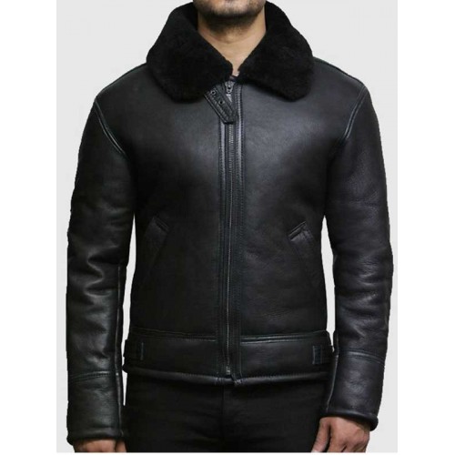 Mens B3 Black Shearling Leather Jacket