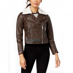 Faux Shearling Collar Chocolate Brown Jacket
