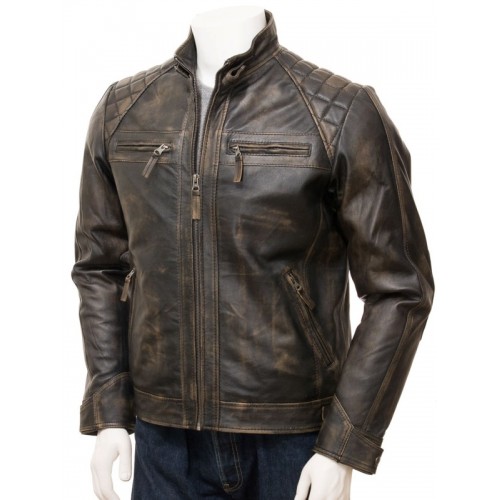 Men's Distressed Brown Leather Biker Jacket - Celebs Movie Jackets