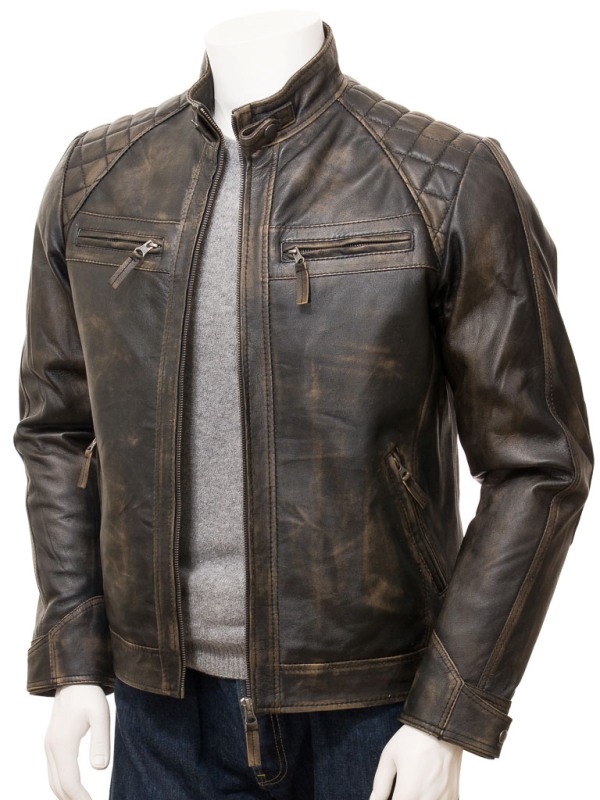 Men's Distressed Brown Leather Biker Jacket - Celebs Movie Jackets