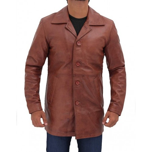 Natural Mens Tan Leather Brown Coat - Celebs Movie Jackets