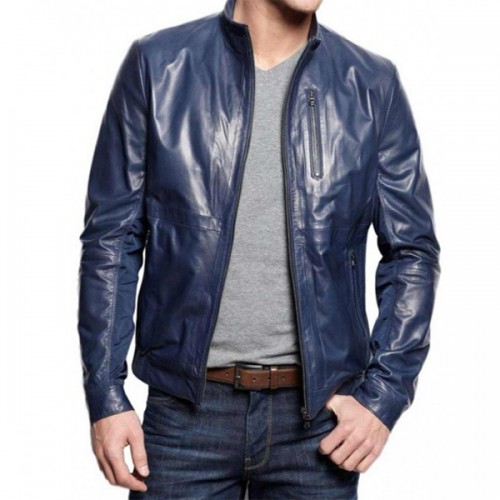 Navy Blue Leather Jacket Mens