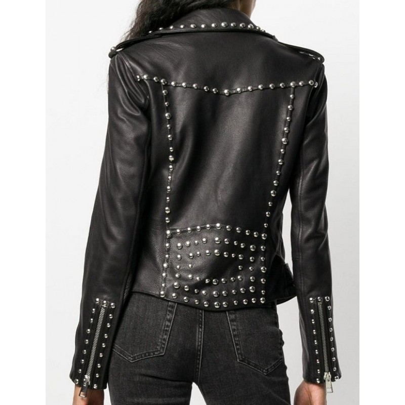 Womens Leather Silver Studded Jacket - Celebs Movie Jackets