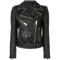Womens Leather Silver Studded Jacket
